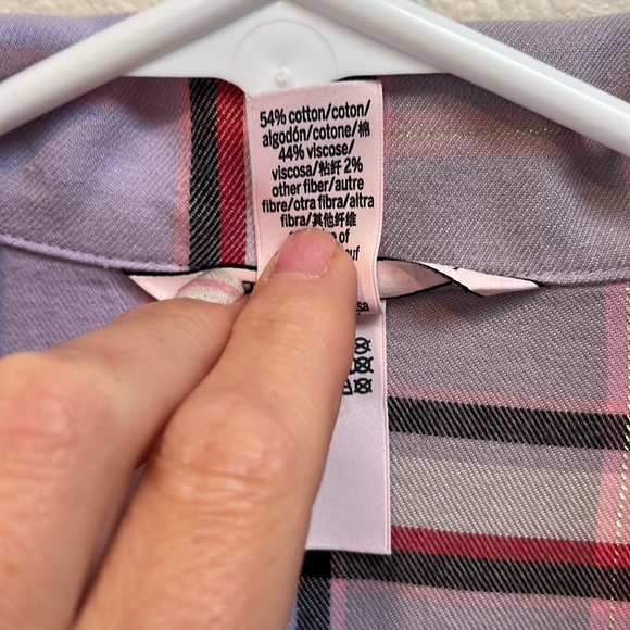 Victorias Secret Cotton Blend Button Down Pajama Shirt, Size Small, Purple Plaid - Picture 9 of 11